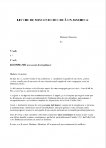 Lettre de mise en demeure d'un assureur