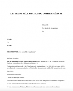 Lettre de réclamation du dossier médical